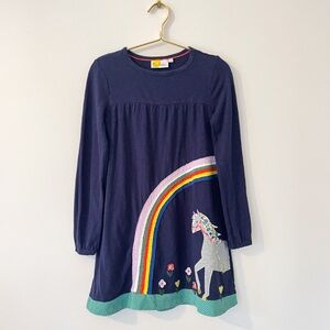 MINI BODEN EUC Unicorn Rainbow Embroidered Appliqué Long Sleeve Dress